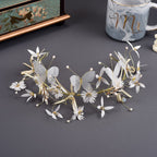 Tiarita de Flores y Mariposas en Dorado y Blanco para Niña