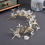 Tiarita de Flores y Mariposas en Dorado y Blanco para Niña