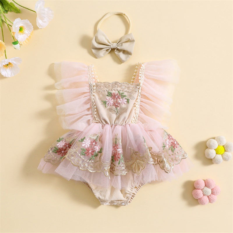 Enterizo de Tul Bordado con Volantes y Vincha – Modelo Royal Bloom