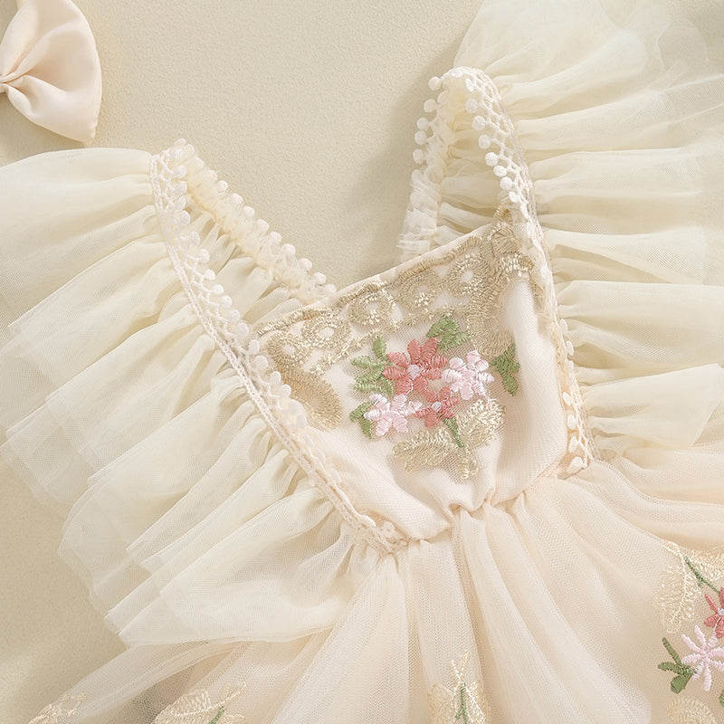 Enterizo de Encaje Floral con Tul Volado – Incluye Vincha