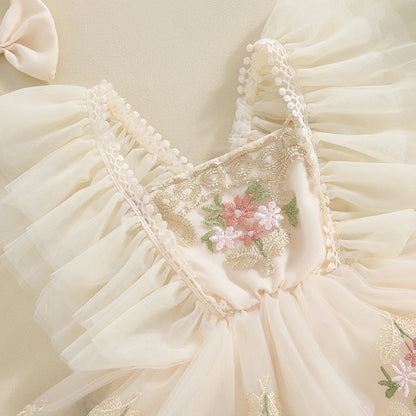 Enterizo de Encaje Floral con Tul Volado – Incluye Vincha