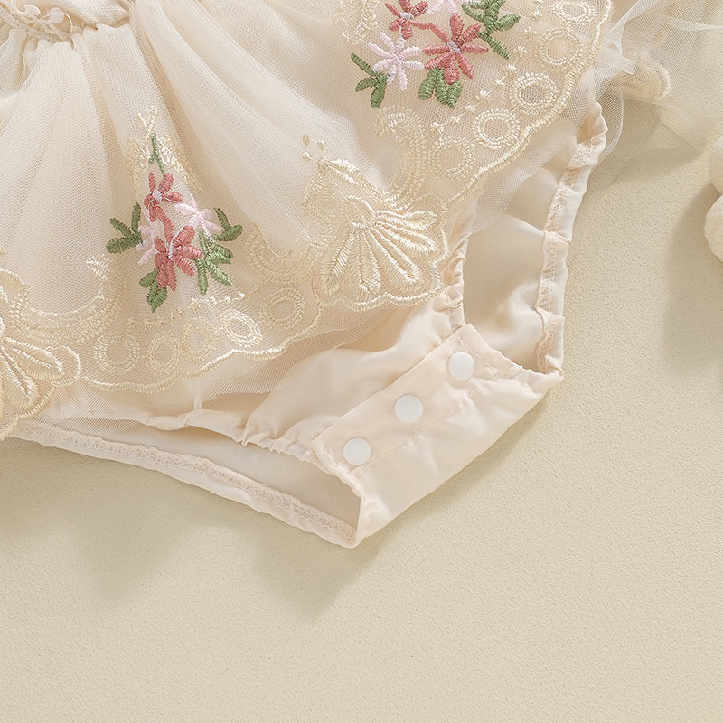 Enterizo de Encaje Floral con Tul Volado – Incluye Vincha