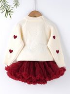 Conjunto Sweater Corazones con Falda Tul – Rojo Amor