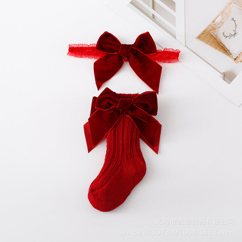 Set Medias y Vincha con Lazo de Terciopelo – Colección Dulce Navidad 🎄✨