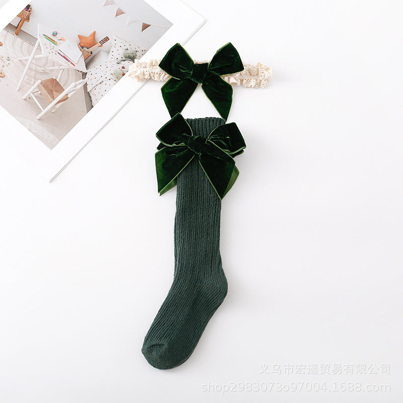 Set Medias y Vincha con Lazo Verde Esmeralda – Colección Dulce Navidad 🎄💫 Imagen principal del producto