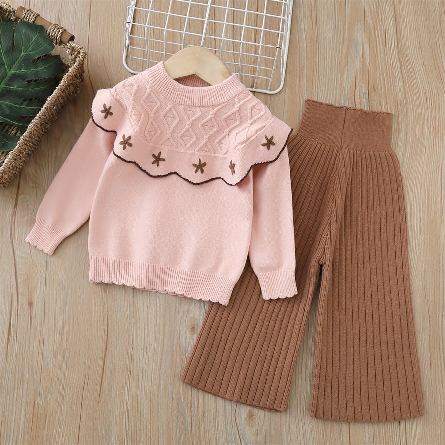 Conjunto Tejido Floral de 2 Piezas – Suéter + Pantalón
