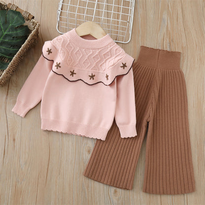 Conjunto Tejido Floral de 2 Piezas – Suéter + Pantalón