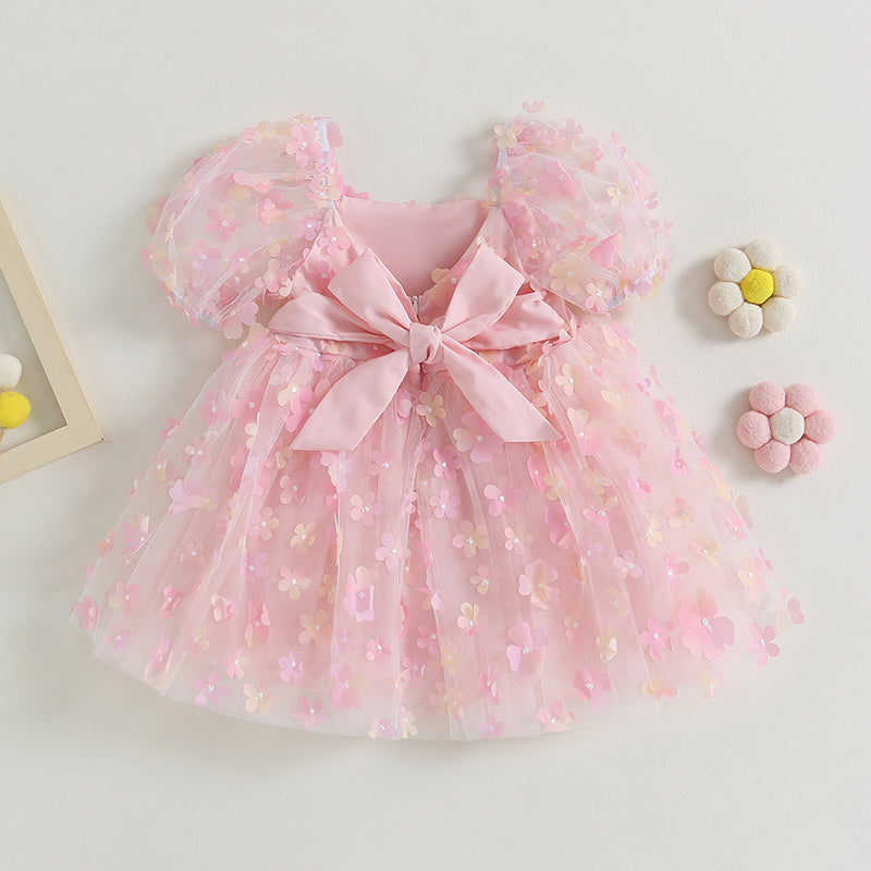 Vestido Rosado de Tul con Flores 3D | Fiesta y Fotos