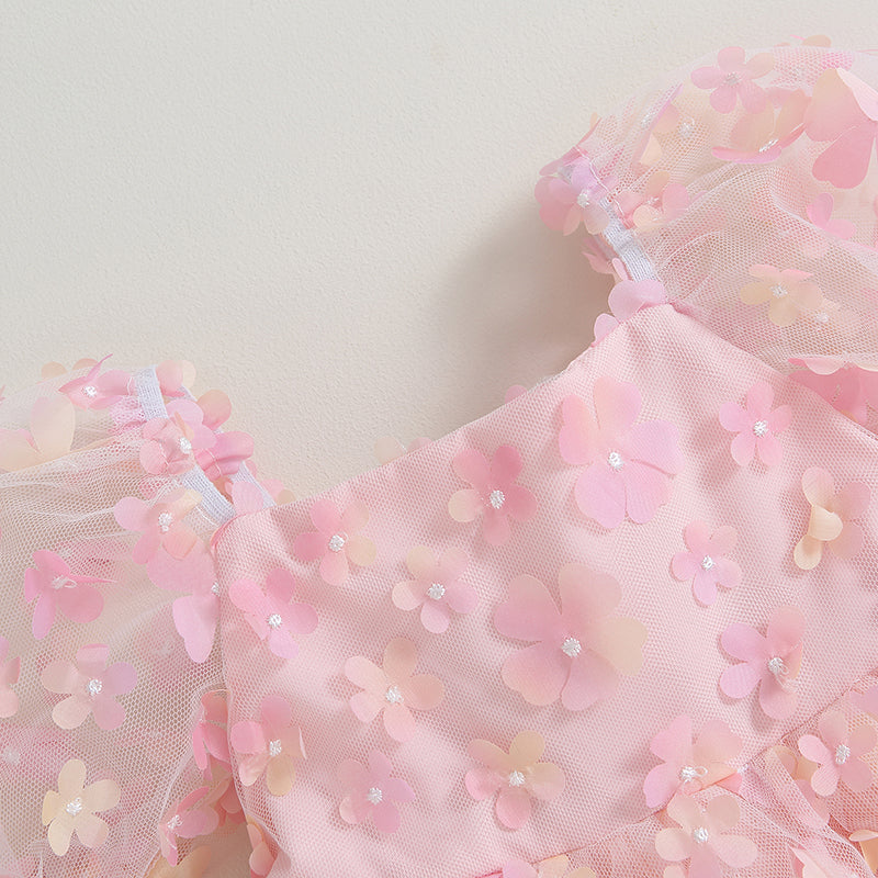 Vestido Rosado de Tul con Flores 3D | Fiesta y Fotos