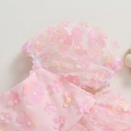 Vestido Rosado de Tul con Flores 3D | Fiesta y Fotos