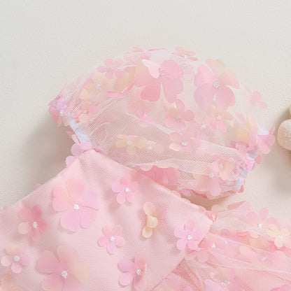 Vestido Rosado de Tul con Flores 3D | Fiesta y Fotos