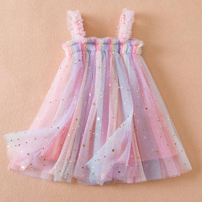 Vestido Arcoíris de Tul con Estrellas Doradas – Modelo Rainbow Star