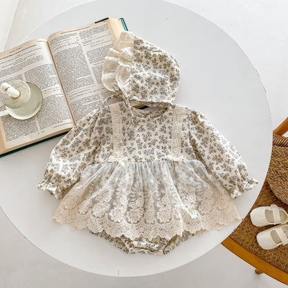 Vestido Vintage Floral con Gorro – 2 piezas