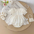 Romper Vestido Ivory Encaje Floral – Manga Abullonada