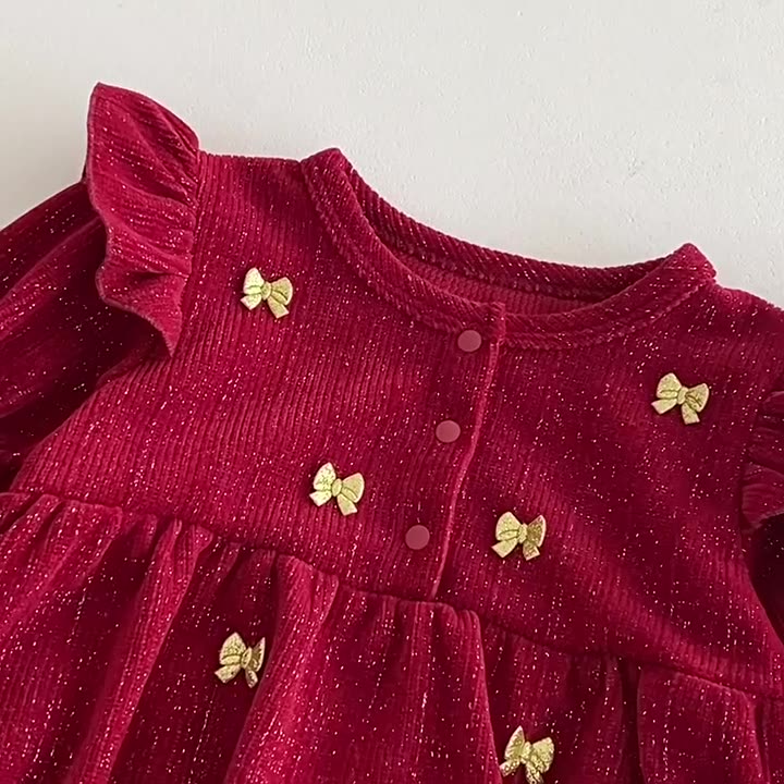 Enterizo Burdeos con Lazos Dorados – Edición Festiva para Bebé Niña