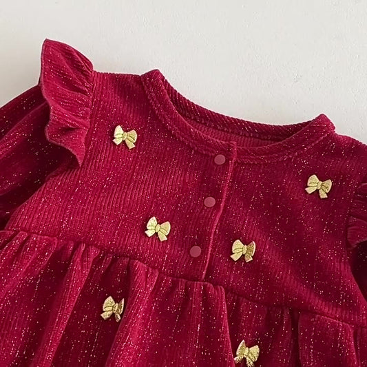 Enterizo Burdeos con Lazos Dorados – Edición Festiva para Bebé Niña