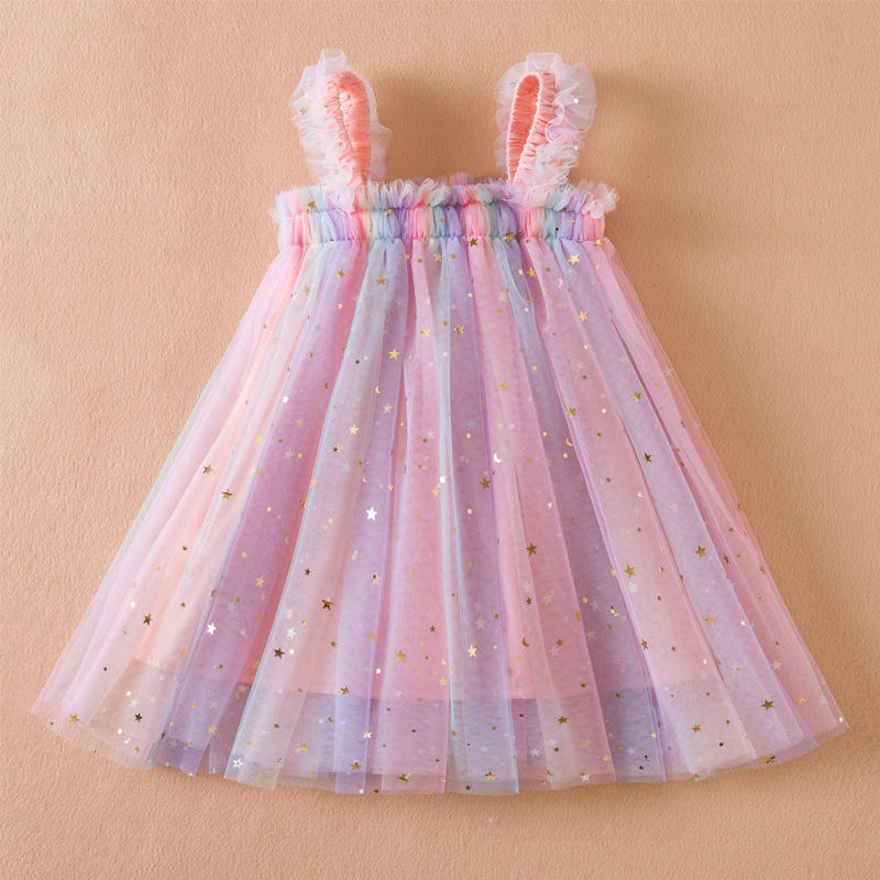 Vestido Arcoíris de Tul con Estrellas Doradas – Modelo Rainbow Star