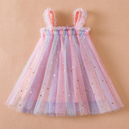 Vestido Arcoíris de Tul con Estrellas Doradas – Modelo Rainbow Star