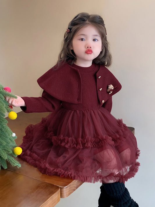 Vestido Burdeos con Tul y Broche de Osito – Edición Especial de Fiesta