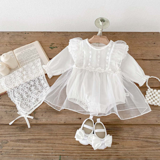 Conjunto de Bautizo con Encaje Floral Blanco