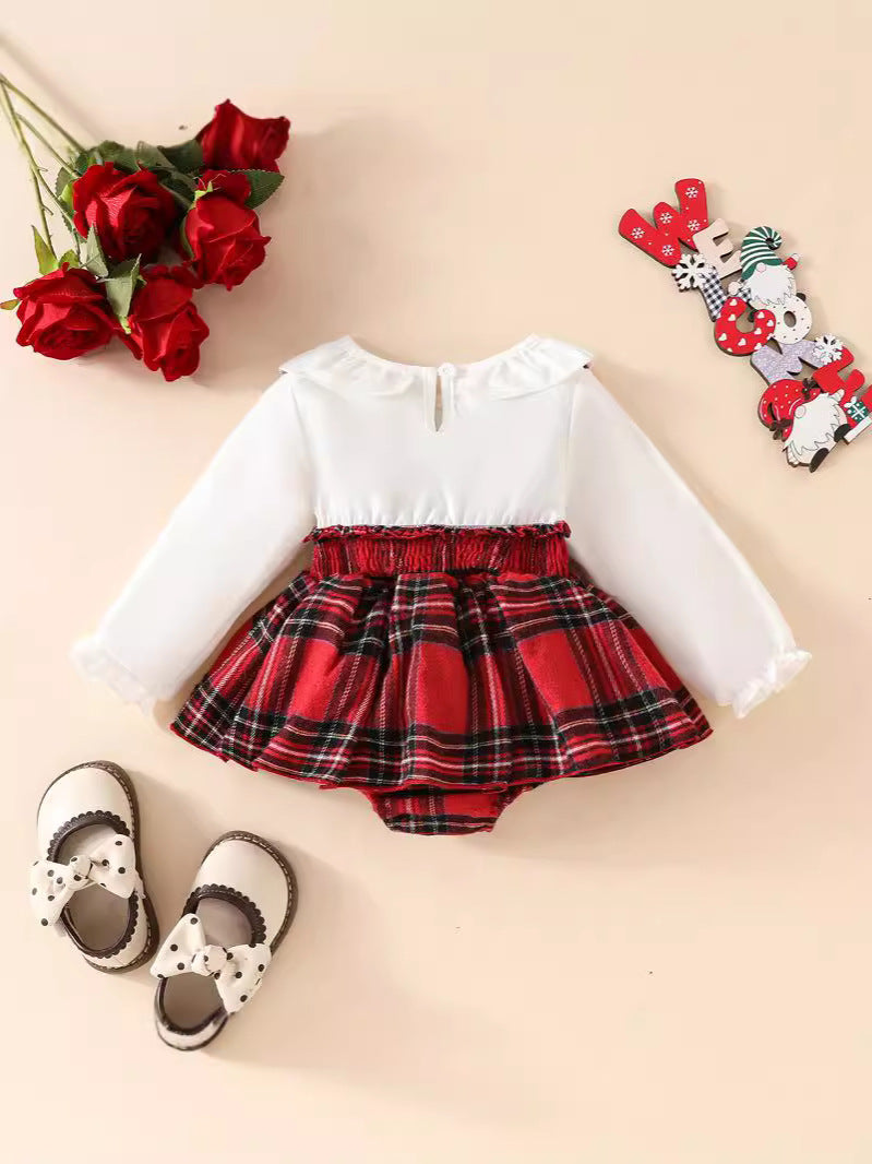 Conjunto Rojo con Blusa Blanca y Moño – Estilo Festivo para Bebé Niña Imagen secundaria del producto
