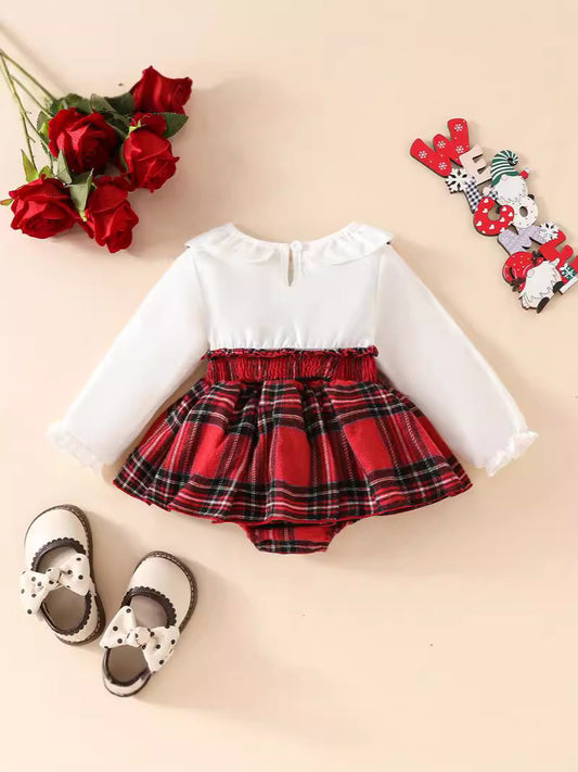 Conjunto Rojo con Blusa Blanca y Moño – Estilo Festivo para Bebé Niña