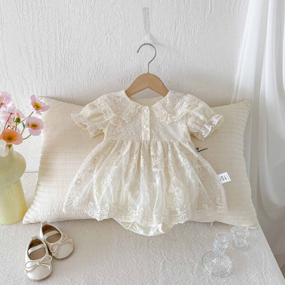 Romper Vestido Ivory Encaje Floral – Manga Abullonada