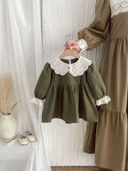 Vestido Verde Oliva con Cuello Bordado – Colección Encanto Natural 🌿