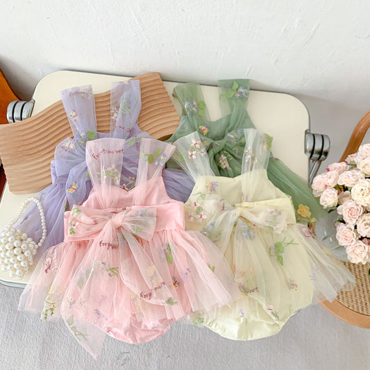 Vestido Rosa con Lazo y Tul Bordado