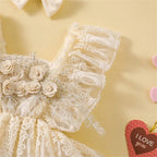 Enterizo de Encaje con Rosas y Vincha – Modelo Cream Rose