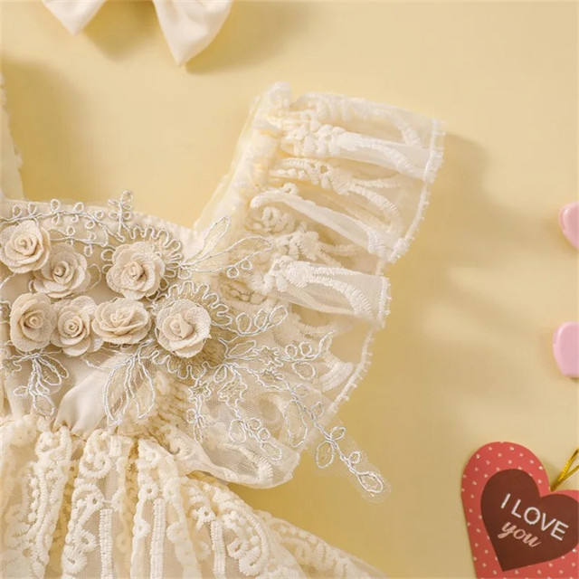 Enterizo de Encaje con Rosas y Vincha – Modelo Cream Rose