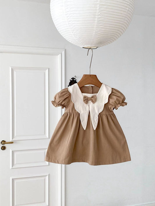 Vestido Vintage para Niña – Cuello Peter Pan Manga Corta