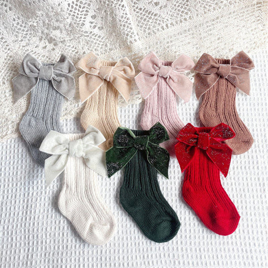 Medias Largas con Lazo de Terciopelo – Colección Velvet Bow