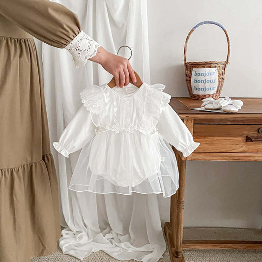Conjunto de Bautizo con Encaje Floral Blanco