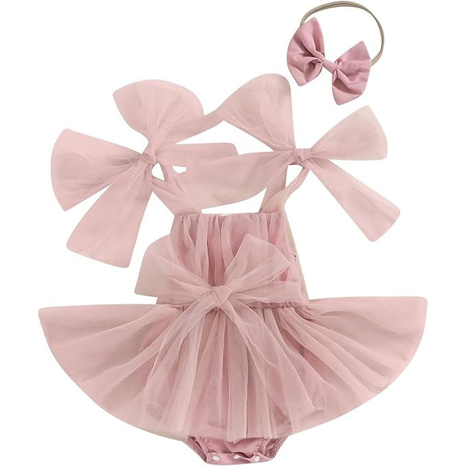 Vestido Rosa con Mangas de Tul y Moño – Magia en Sueños y Momentos Especiales