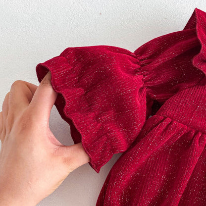 Enterizo Burdeos con Lazos Dorados – Edición Festiva para Bebé Niña