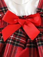 Conjunto Rojo con Blusa Blanca y Moño – Estilo Festivo para Bebé Niña
