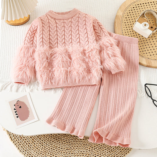 Set Otoñal de Punto con Textura Peluche – Color Rosa