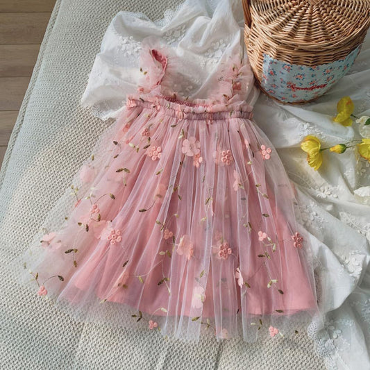Vestido de Tul con Flores en Relieve