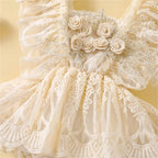 Enterizo de Encaje con Rosas y Vincha – Modelo Cream Rose