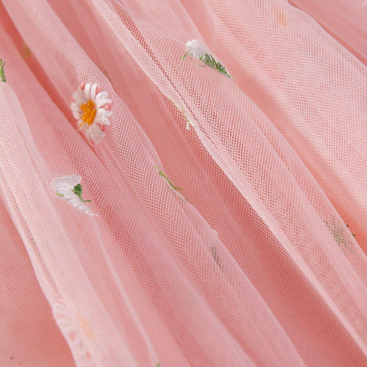 Vestido “Melocotón de Primavera” – Encanto Floral en Tul Bordado