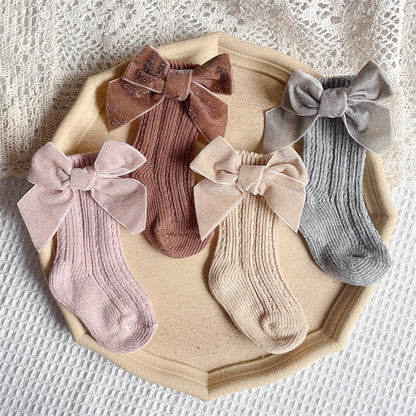 Medias Largas con Lazo de Terciopelo – Colección Velvet Bow