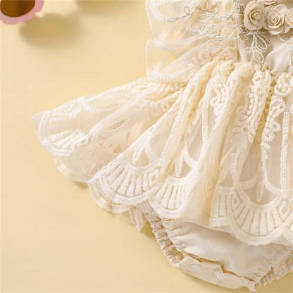 Enterizo de Encaje con Rosas y Vincha – Modelo Cream Rose