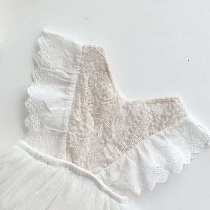 Enterizo Blanco con Encaje y Faldita de Tul Plumeti