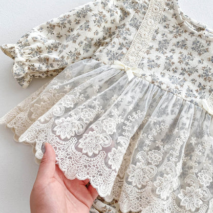 Vestido Vintage Floral con Gorro – 2 piezas