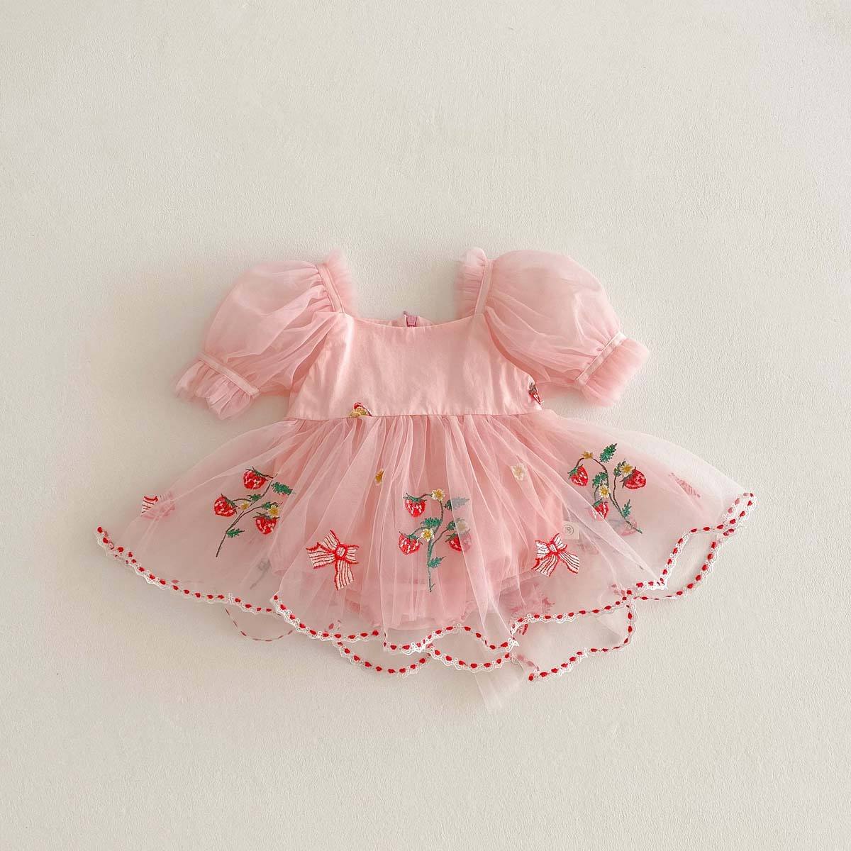 Vestido Jardín de Fresas Rosado