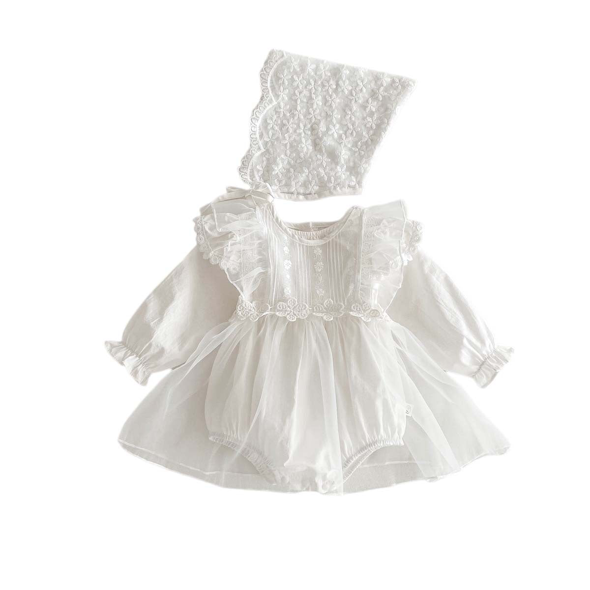 Conjunto de Bautizo con Encaje Floral Blanco