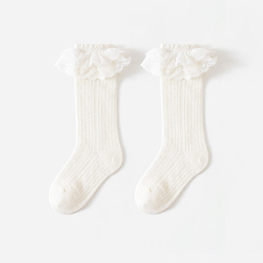 Medias Beige con Encaje para Bebé Niña