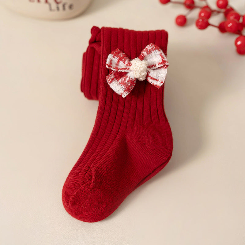 Pantimedias Rojas con Lazo Escocés – Colección Navidad Encantada