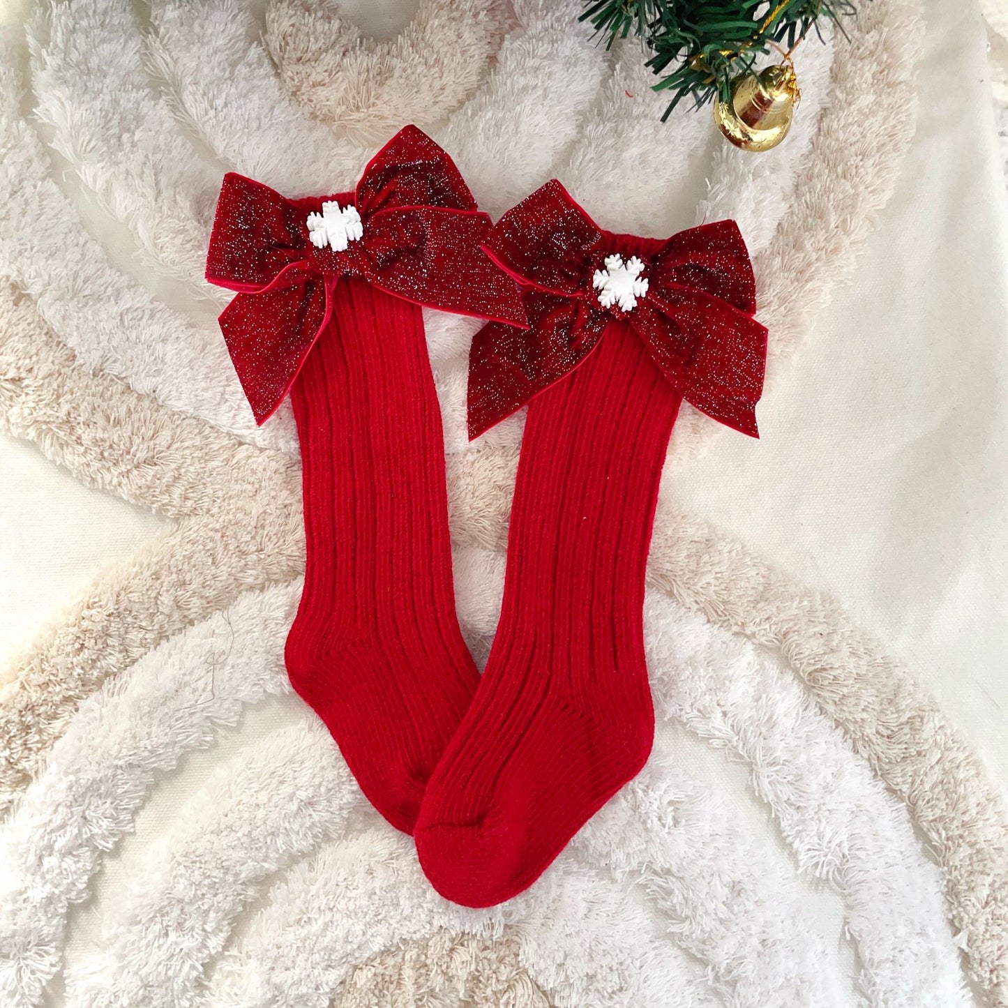 Medias Rojas con Lazo Navideño – Colección Dulce Navidad 🎀✨